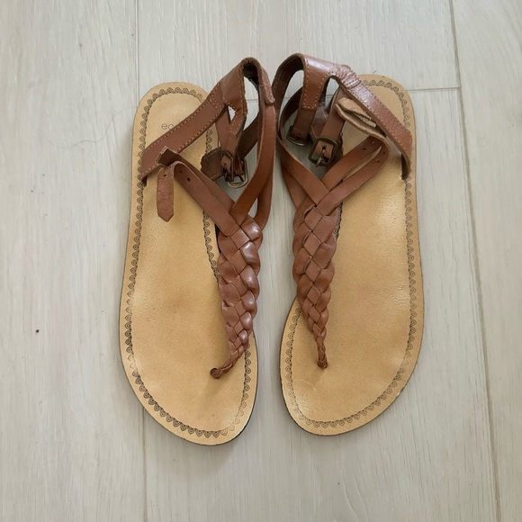 Ecote Shoes - Urban Outfitters Tan Braided T-strap Sandals